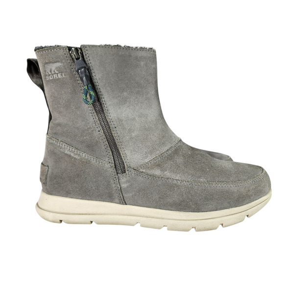 Sorel Boots Womens Sz 8 Explorer Joan Gray Suede Faux Fur Waterproof Winter READ - Picture 2 of 12